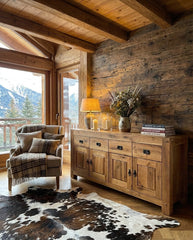 Bahut LODBAH-44 en ambiance chalet montagne vieux bois peau de vache
