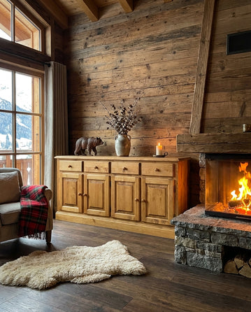 Bahut T139BIS ambiance chalet montagne cheminée pierre