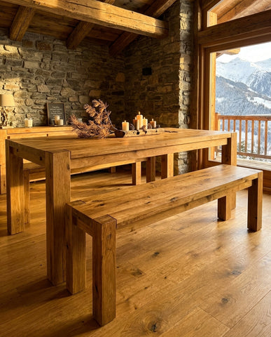 Banc LODBAN-153 devant table LODTA-180 chalet montagne