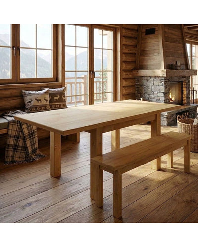 Banc T215 devant table T254 dans un chalet montagne