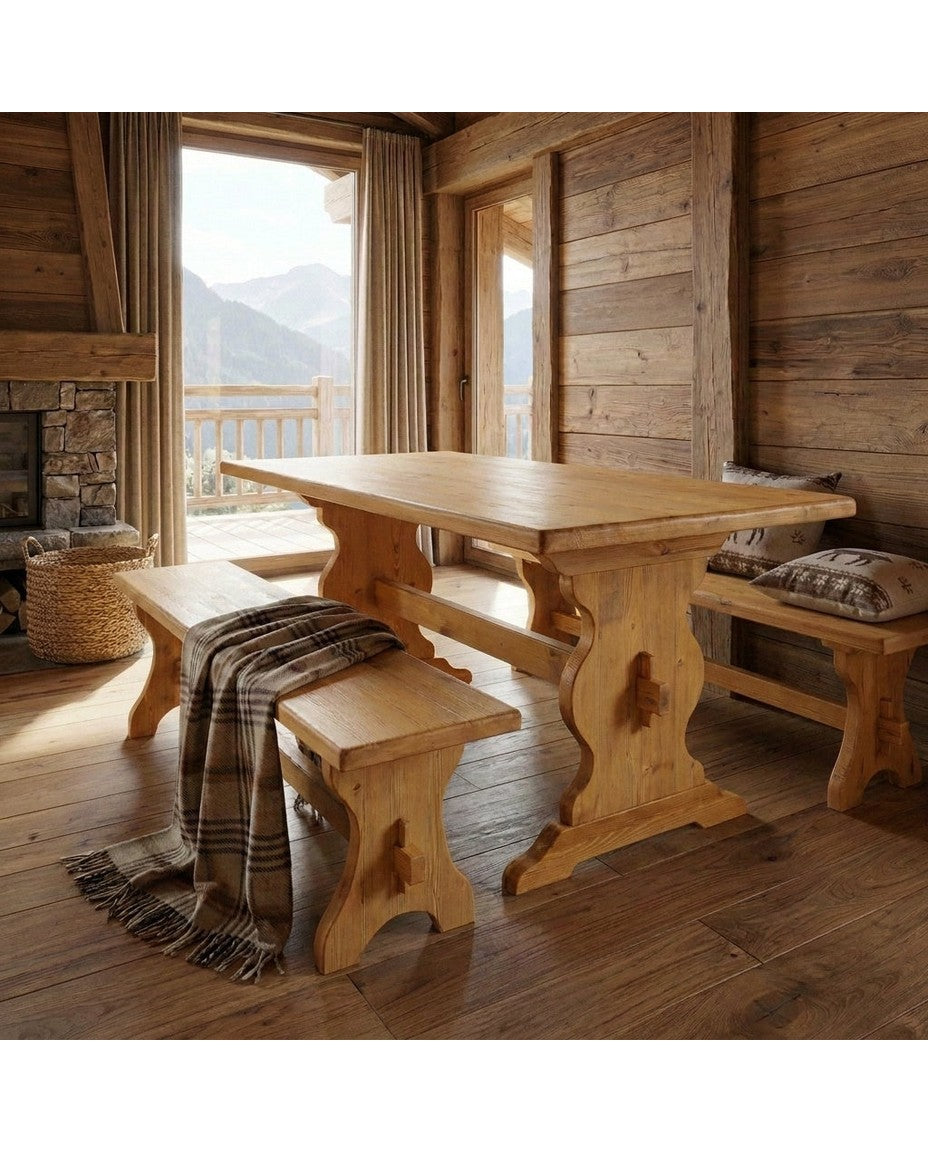 Banc T211 devant table T231 dans un chalet montagne