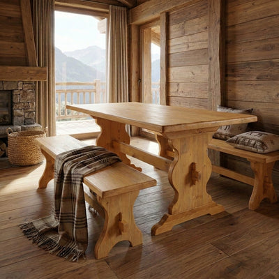 Banc T211 devant table T231 dans un chalet montagne