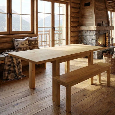 Banc T215 devant table T254 dans un chalet montagne